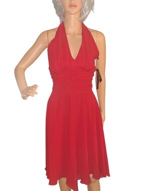 S.L. FASHIONS Red Halter Midi Dress - Made in USA - Marilyn Style Vtg 90s
